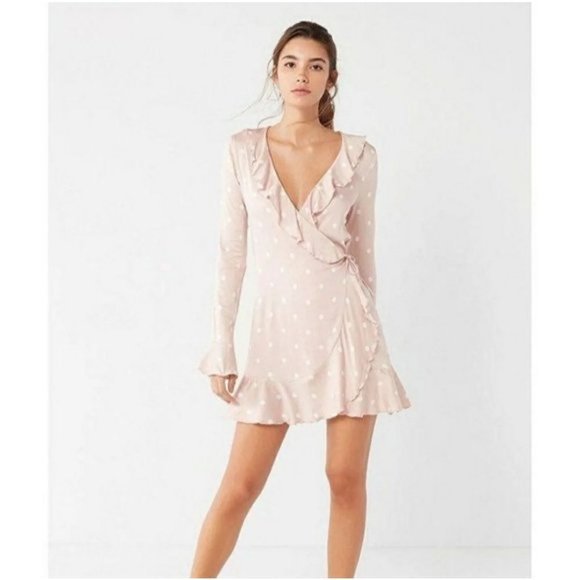 Urban Outfitters Dresses & Skirts - Urban Outfitters Pink Polka Dot Wrap Dress Women's Size L.